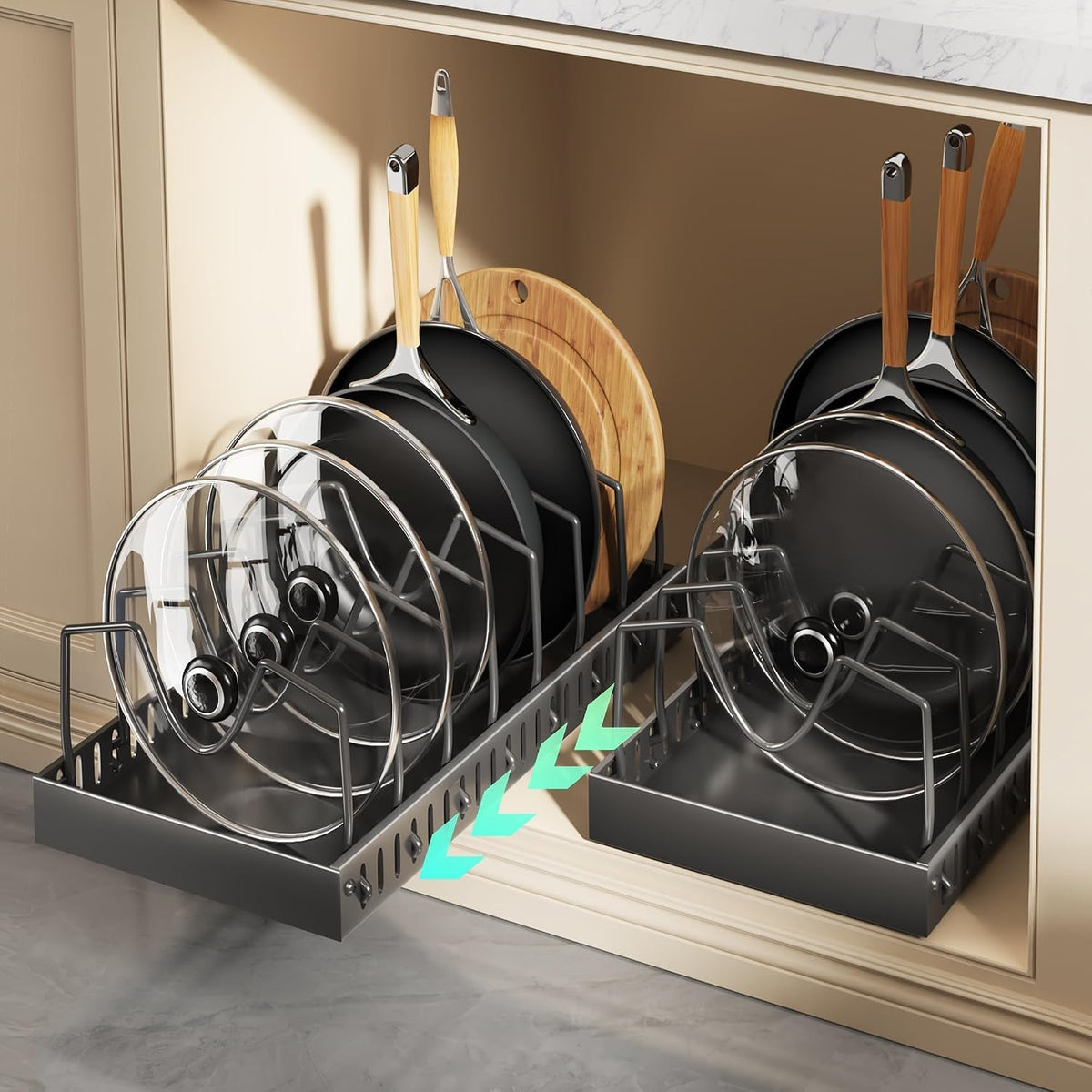 Lozovin Pull Out Pots and Pans Organizer Under Cabinet, Sliding Lid Holder an...