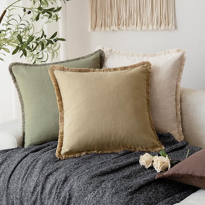 Foindtower Set of 2 Decorative Linen Fringe Throw Pillow Covers Farmhouse - Image 5