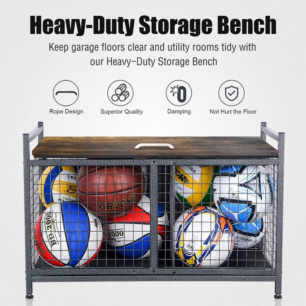 mythinglogic sports storage bench with engineered wood top, close-up detail