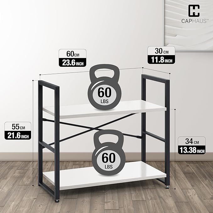 CAPHAUS 2 Tier Small Bookshelf, 24 Inch Width Free Standing Shelf, Bookcase - Image 3