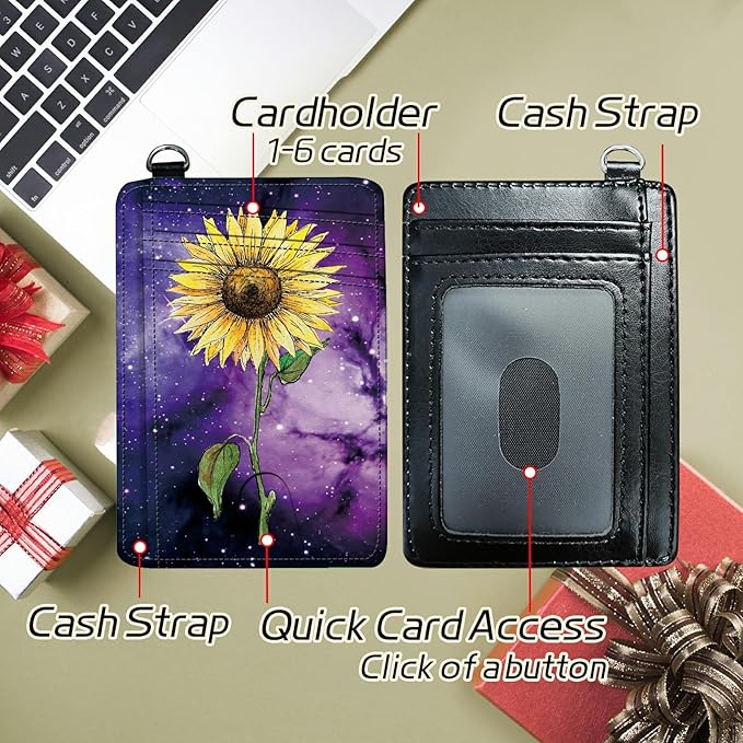 BWEGRHE Small Travel Wallets, Sunflower Yellow Purple Galaxy Slim Minimalist - Image 5