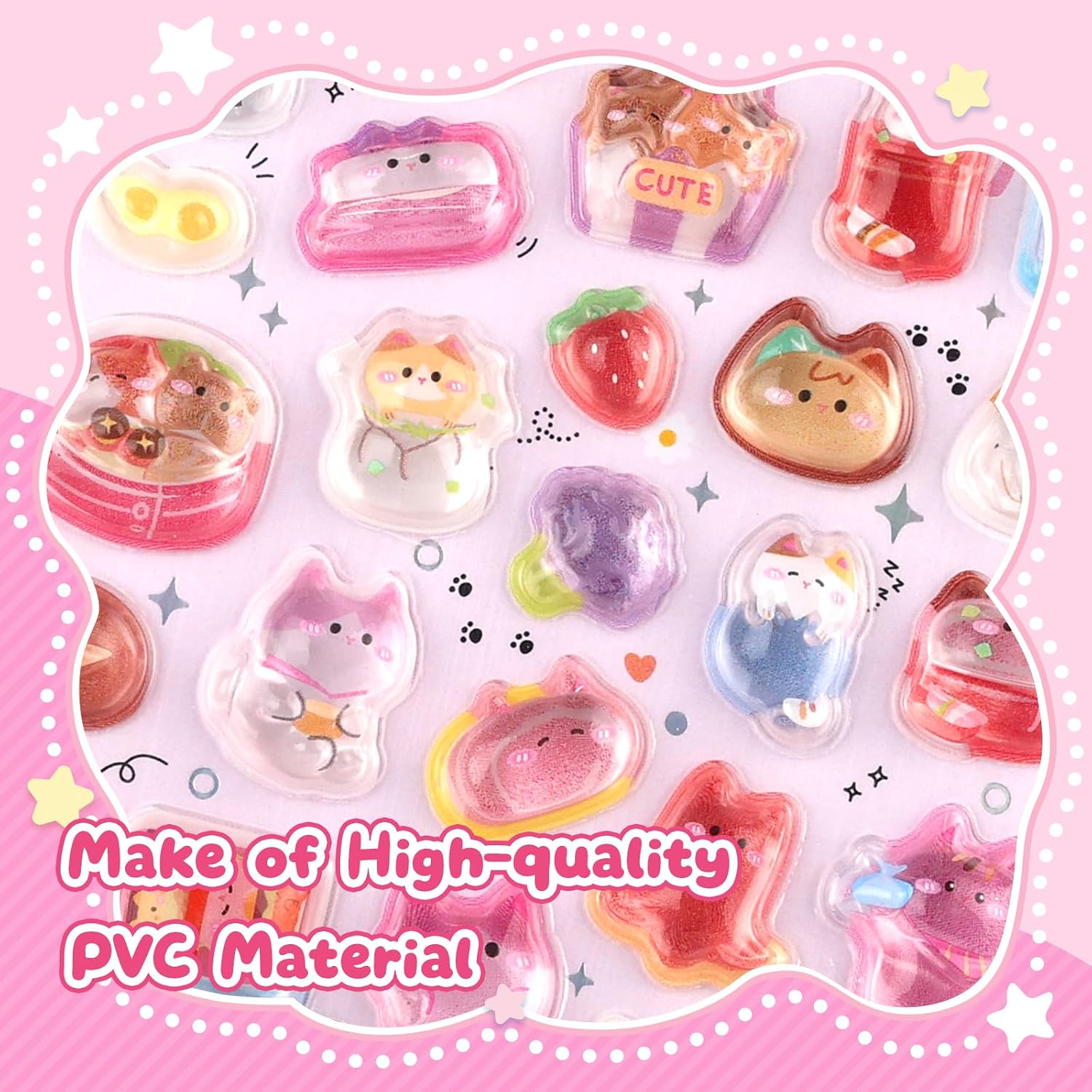 3D Cute Cartoon Cat Bento Puff Stickers,Kawaii Mini Puffy Stickers | 3D Stickers for Scrapbooks Planner Journals Laptops Phone Case Decoration Phone Stickers