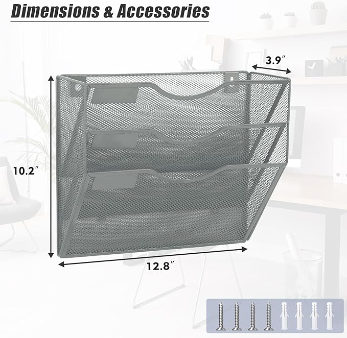 EASEPRES 3 Pocket Mesh Hanging Wall File Organizer, Wall Mounted Mail Paper - Image 2