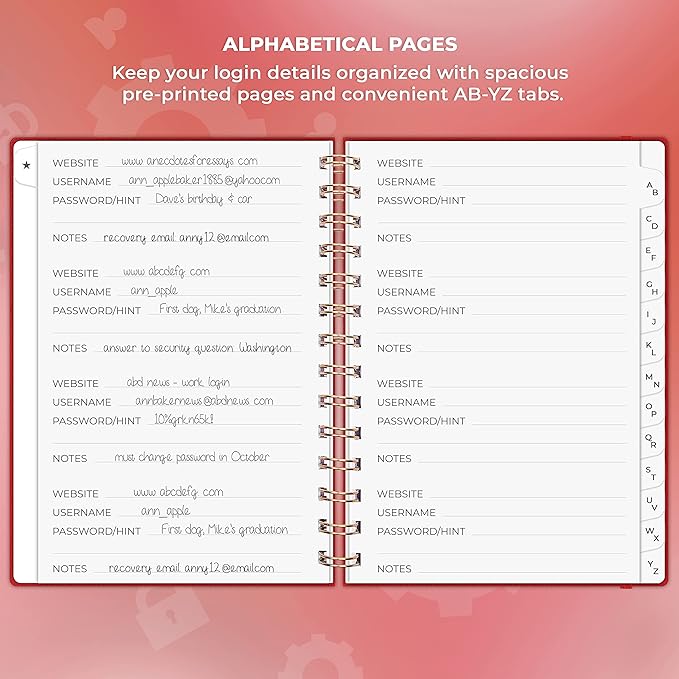 Clever Fox Password Book Spiral – Internet Address & Password Organizer - Image 3