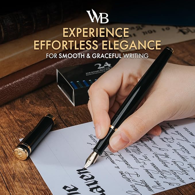 Wordsworth & Black Fountain Pen Set, 18K Gilded Bent Nib, Includes 24 Pack Ink - Image 2
