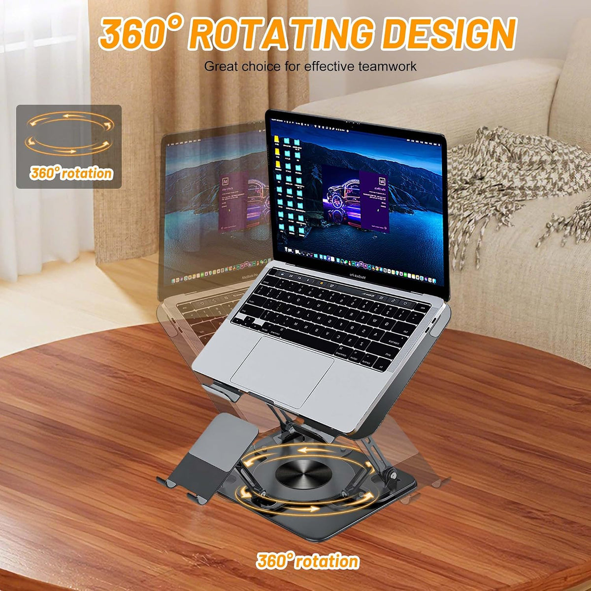 Laptop Stand with 360 Rotating Base,2-in-1 Computer Stand with Phone Holder