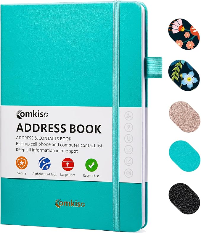 Comkiso Address Book with Individual Alphabetical Tabs Laminated, Large Print by Comkiso