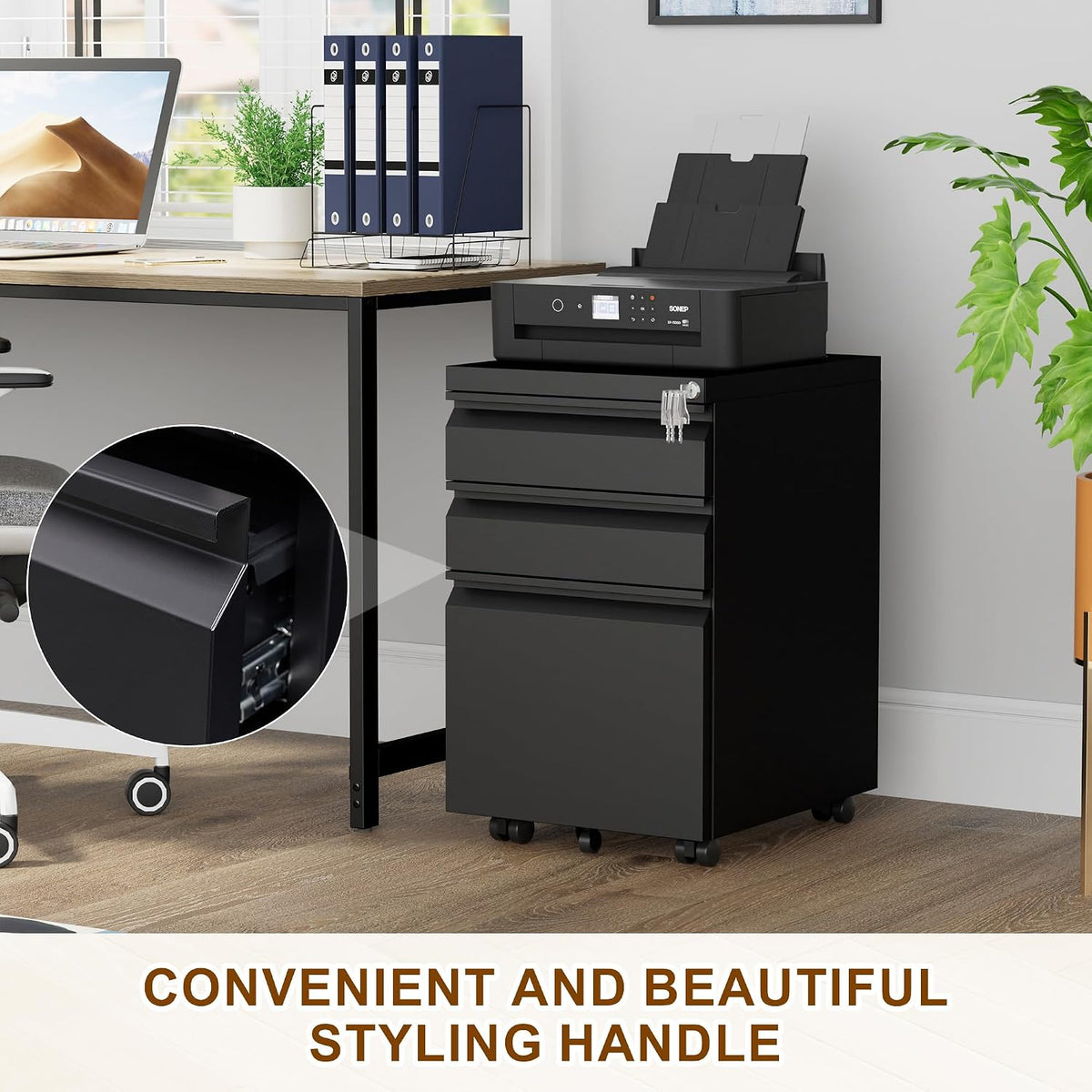 3 Drawer Metal Mobile File Cabinet with Lock and 4 Keys