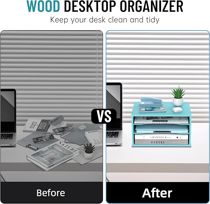 SHARKWOODS Wood Desk Organizer, 3 Tier Paper Tray Organizer - Image 6