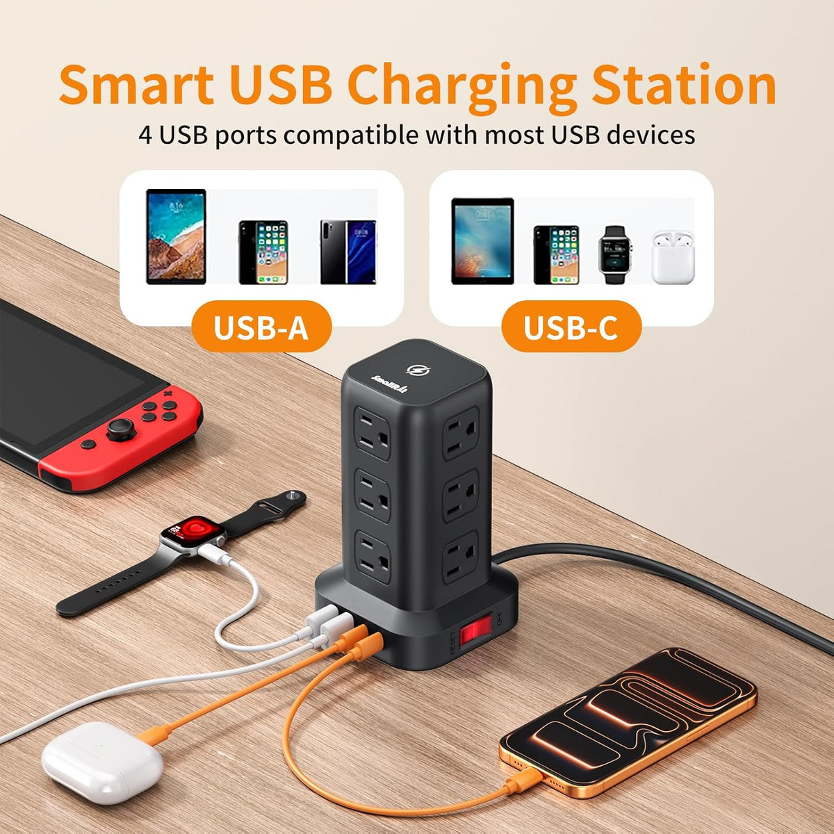 Extension Cord with Multiple Outlets, SMALLRT Power Strip Tower, Outlet Exten...