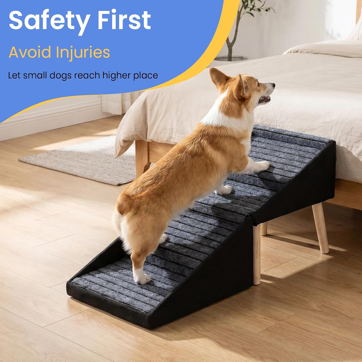 GYKLE 17.3" Foldable Wooden Dog Stairs & Ottoman, 2-in-1 Pet Ramp