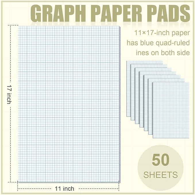Ctosree 6 Pcs 11 x 17 Quadrille Pads 4 Squares Per Graph Paper Pad Back to - Image 2