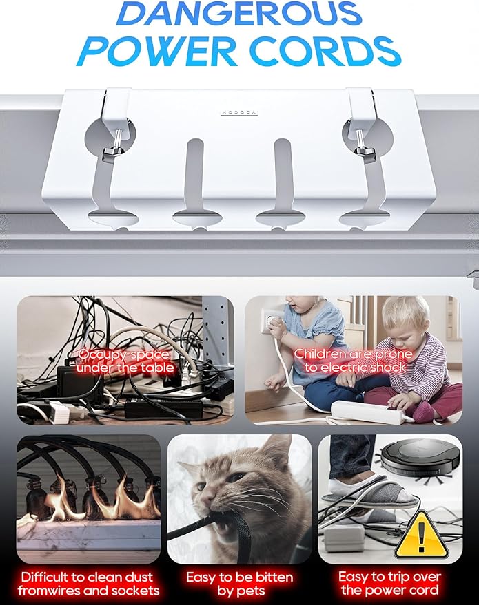 NODOCA No Drill Under Desk Cable Management Tray, Punch-Free Clamp on, Metal - Image 2