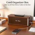 Delamu Wooden Cable Management Box, Retro-Inspired Look Desk Cord Organizer Box - Image 6