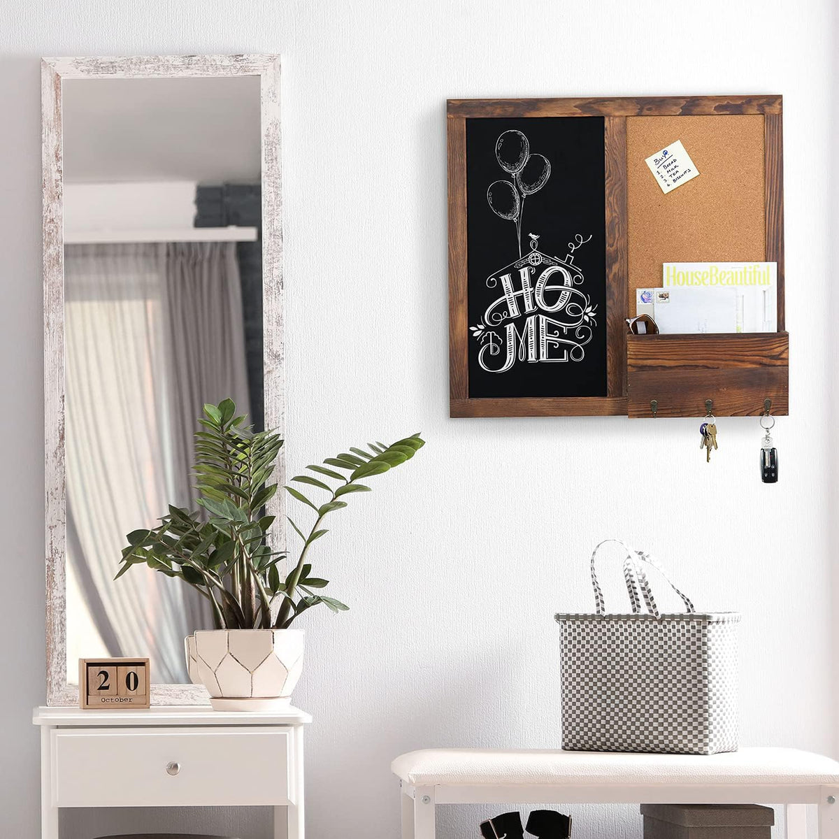 MyGift Rustic Dark Brown Wood Wall-Mounted Chalkboard with Cork Board, Mail S...