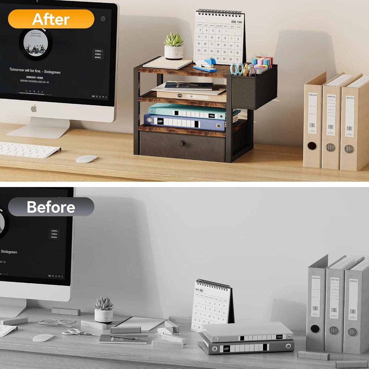 desk organizers and accessories, 4-tier paper letter tray showing dimensions