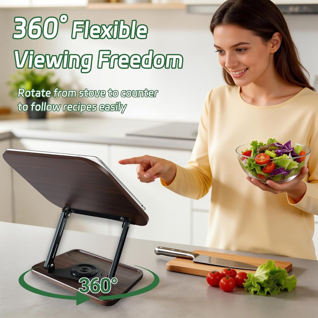 Book Stand for Reading, 360° Rotating Book Holder for Desk, Heavy Duty Bible Stand with Page Clips, Adjustable Height for Thick Textbooks, Cookbooks, Music Book