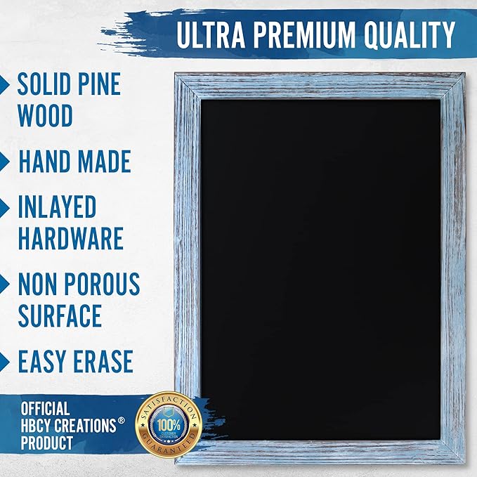 HBCY Creations 18" x 24" Rustic Blue Solid Wood Frame Wall Chalkboard, Magnetic - Image 4