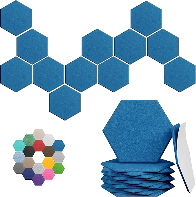 Hexagonal Acoustic Panels-12 Pack High-Density Sound Absorbing Panels by UNECHOACOUSTIC
