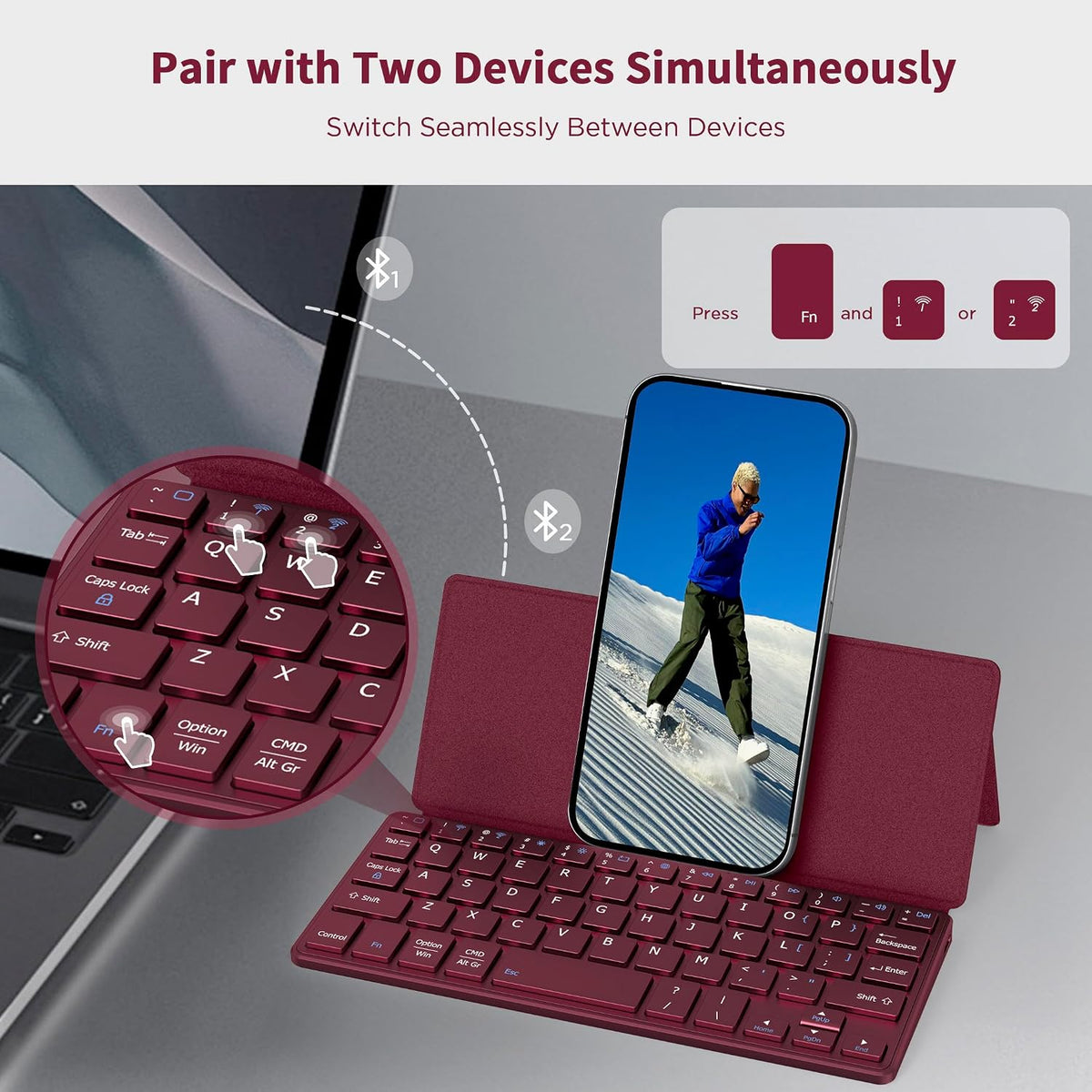 CACOE Wireless Keyboard with Stand, Mini Keyboard for Cell Phone, Ultra-Slim ...