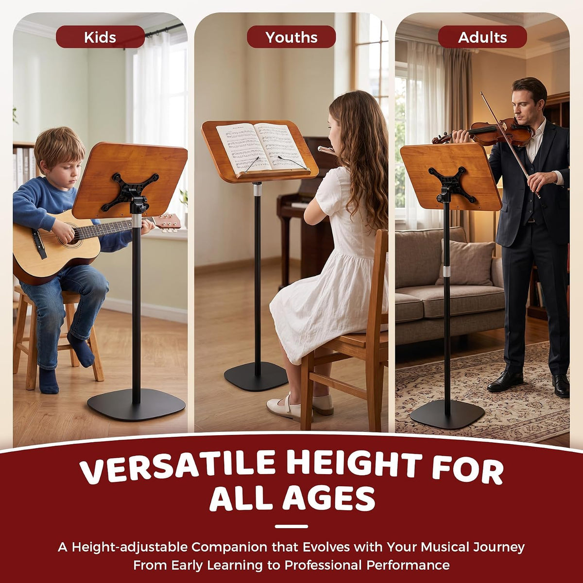 Music Stand for Sheet Music, Heavy Duty Stable Base, Black