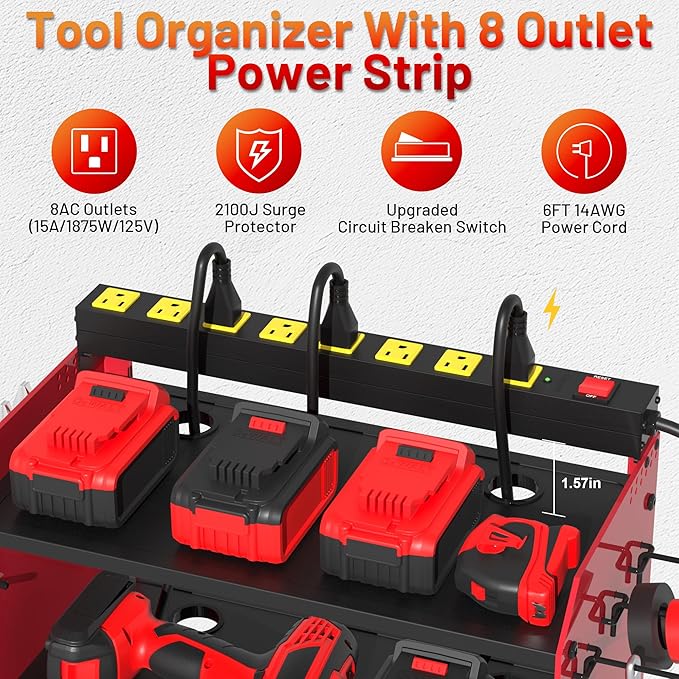 CFMASTER Power Tool Organizer Wall Mount wtih Charging Station, 4 Drill Holder - Image 2