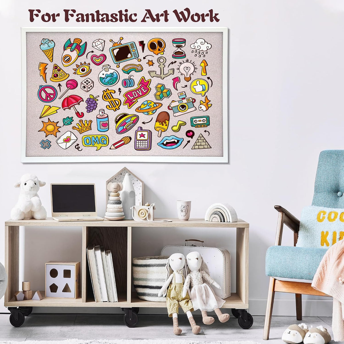 ORIENTOOLS 30x40 White Cork Board, Wooden Frame, Hanging Pin for Office
