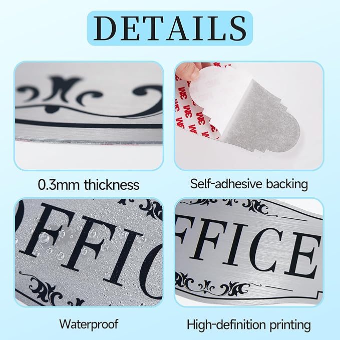 The Office Door Sign for Home and Business，Self-Adhesive Waterproof Brushed - Image 4