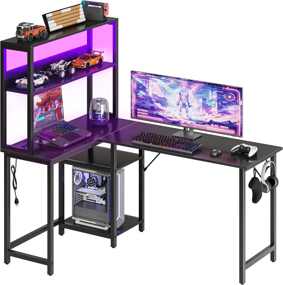 53" L Shaped Gaming Desk Reversible Corner Desk for Home Office