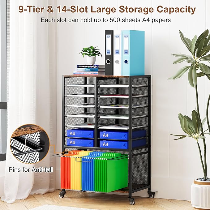 EasyPAG Rolling File Cart with 14 Slot Mail Organizer, Under Desk Storage with - Image 5