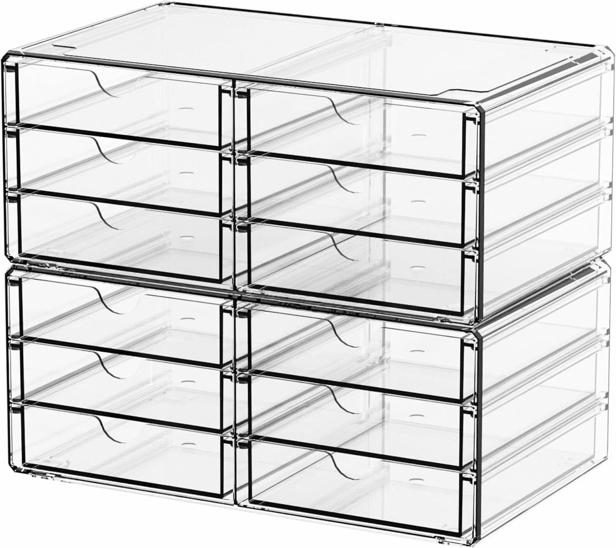 Yieach 2 Pack Acrylic Storage Drawers With 12 Small Drawer,Stackable Office C...