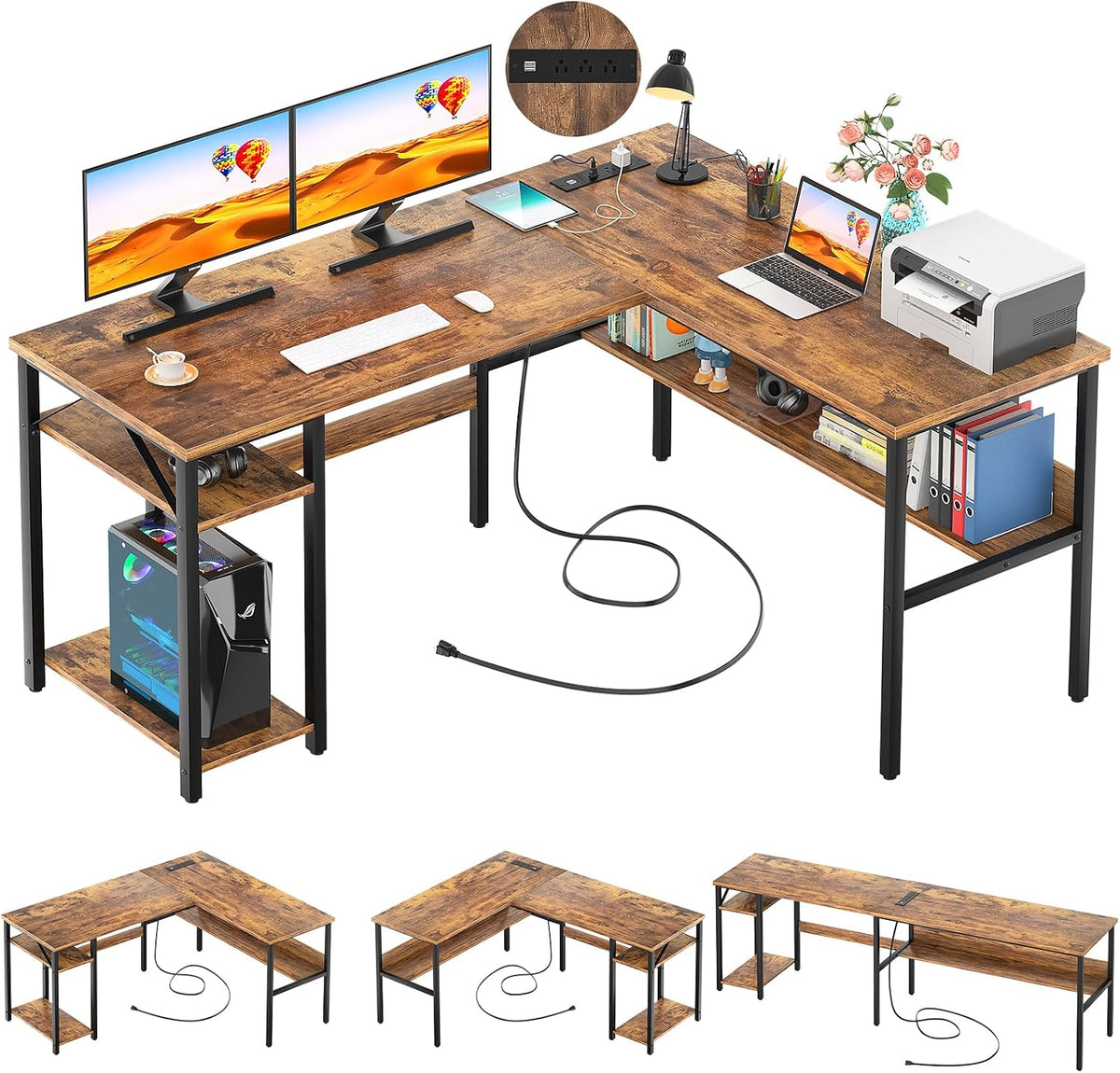 Unikito L Shaped Computer Desk with Magic Power Outlets and USB Charging Port...