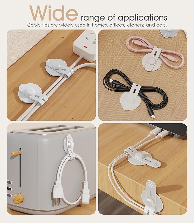 Nearockle Cable Management Under Desk, Adjustable Self-Adhesive Silicone Cable - Image 7