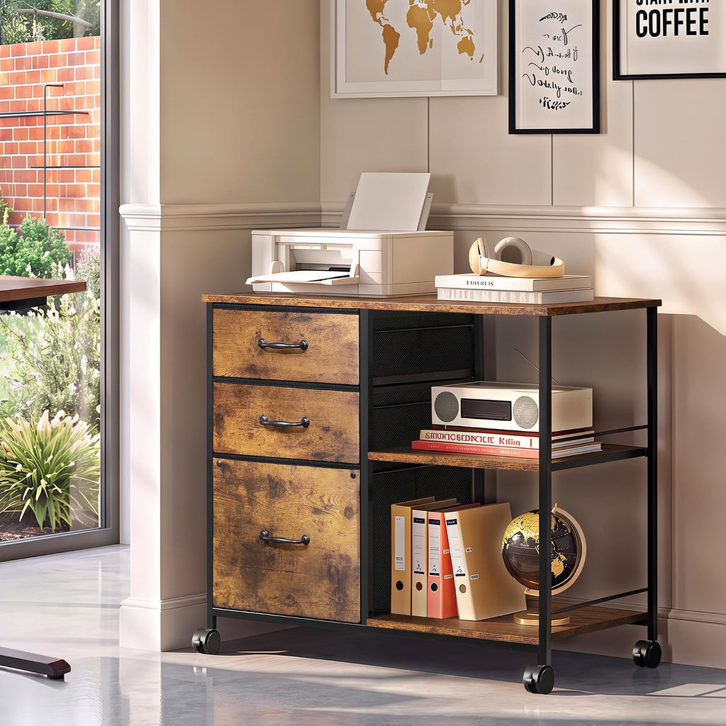 devaise 3 drawer mobile file cabinet, fabric lateral shown in use