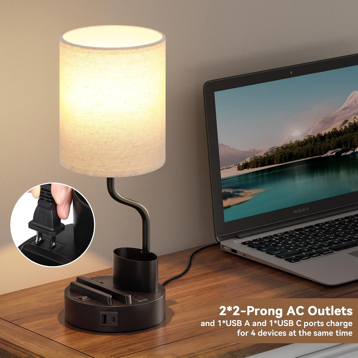fenmzee bedside lamps for bedroom set of 2, front angle view