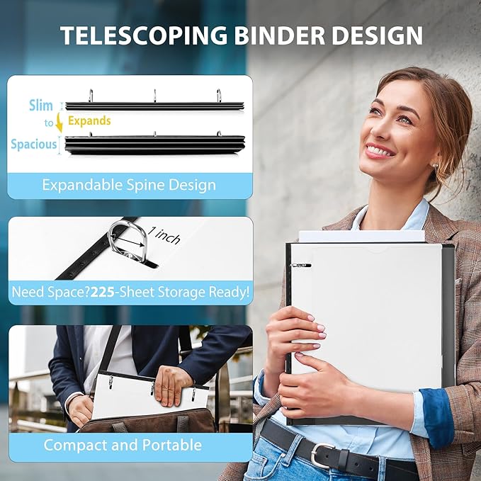 WOT I 1 Inch Telescoping 3 Ring Binder, Expandable Flexible Binder - Image 2