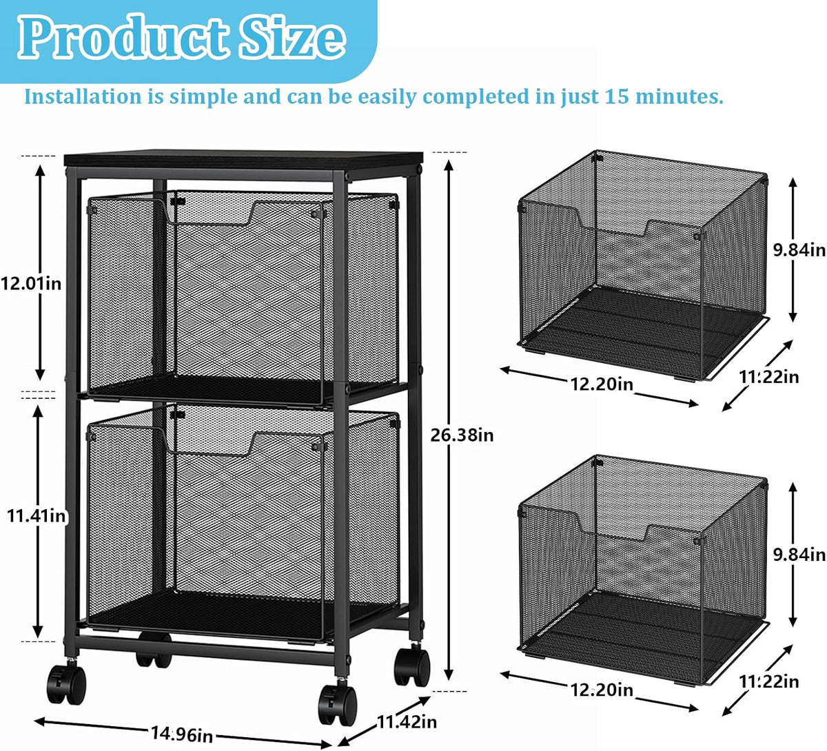 Sbanmao Rolling File Cart with 2 Storage Drawers, Mobile File Cabinet with Wh...