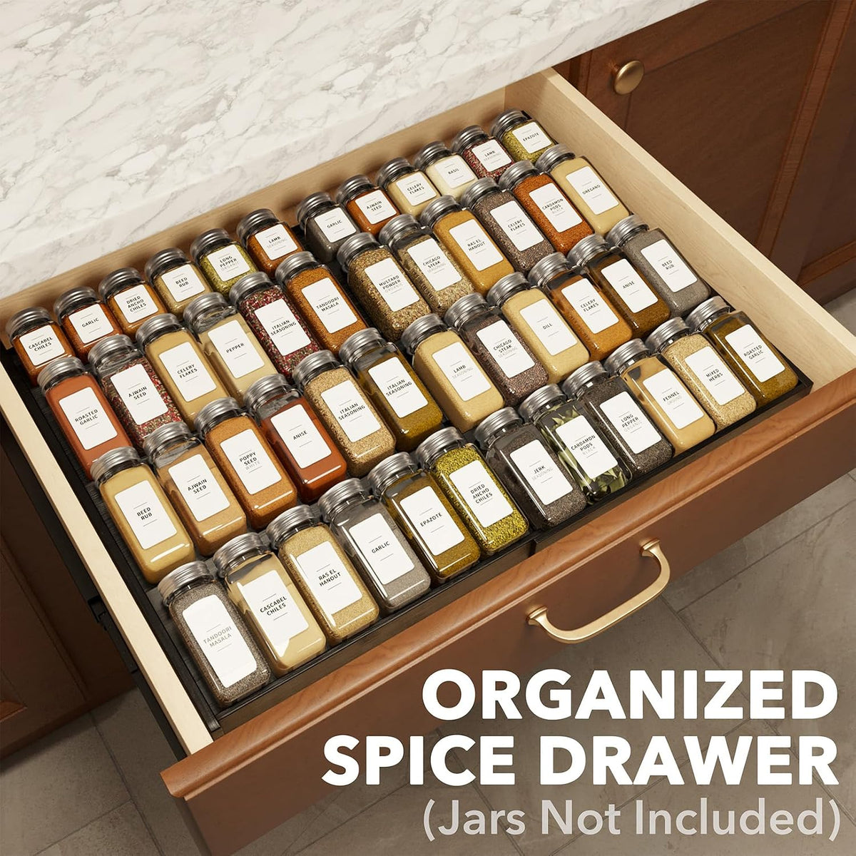 SpaceAid Bamboo Black Spice Drawer Organizer, (Need 3" Deep Drawer) Expa...