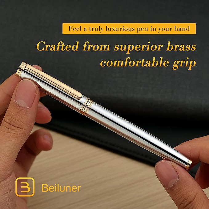 BEILUNER Silver Chrome Fountain Pen, Stunning Luxury - Image 8