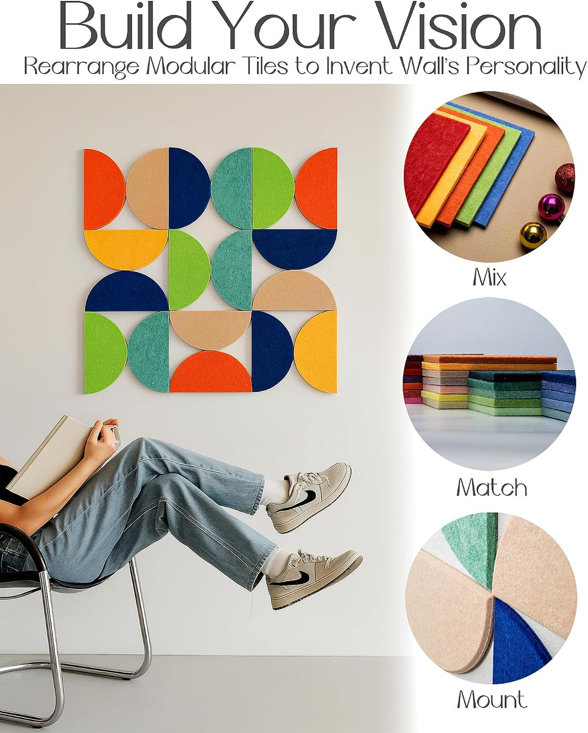 Semi-Circular Felt Wall Tiles for Bulletin Boards, Citria