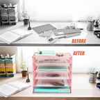 EASEPRES 5 Slot Mesh Desk Organizer Tray, File Paper Letter Folder Holder - Image 3