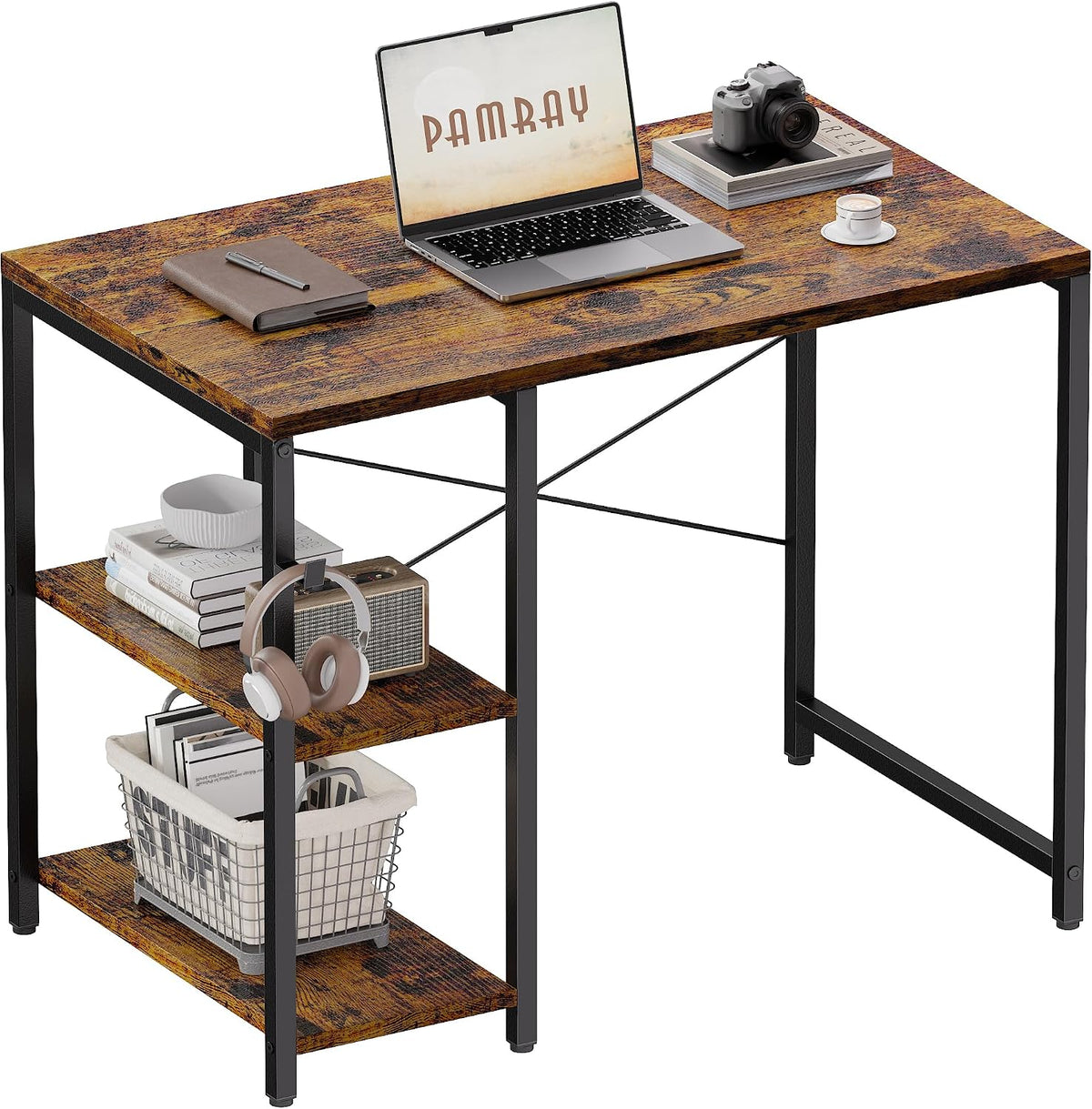 Pamray 32 Inch Small Computer Desk with Shelves for Bedroom Small Spaces