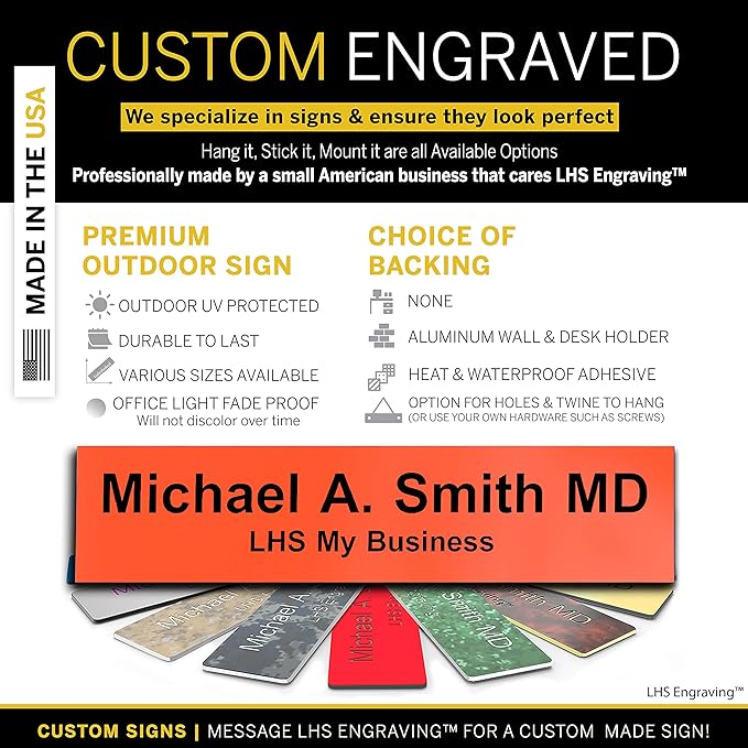 Engraved Door Signs for Office Personalized Orange Plastic Door Plaque Black - Image 3
