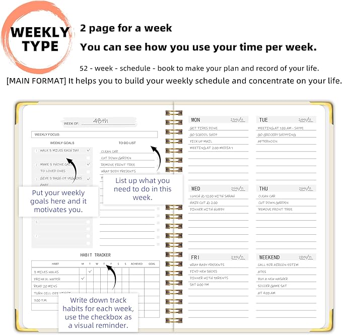 Undated Weekly Planner with Metal Corner Hardcover Notebook, A5 Size Journal - Image 4