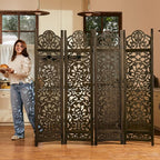 5.75Ft Room Divider Wood Screen, 33Lbs Durable MDF Carved Rustic Style Headboard - Image 2