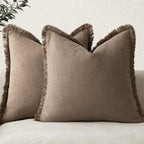 Foindtower Set of 2 Decorative Linen Fringe Throw Pillow Covers Cozy Boho