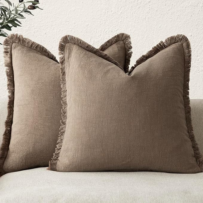 Foindtower Set of 2 Decorative Linen Fringe Throw Pillow Covers Cozy Boho by Foindtower