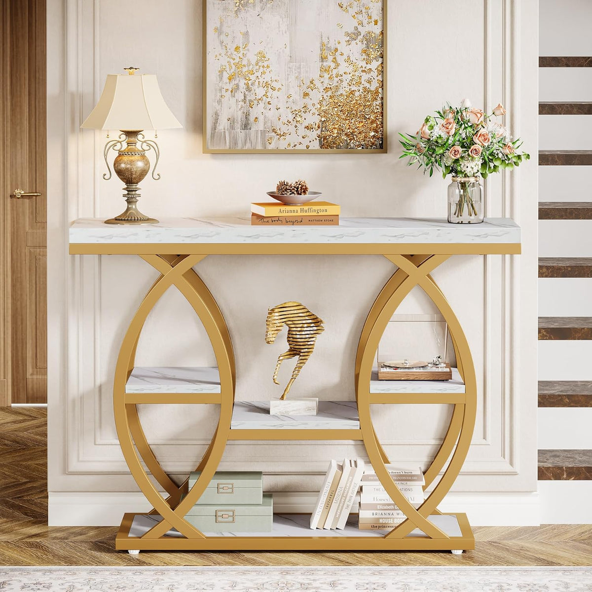 Tribesigns 39.4" Console Table, Sofa Table, Accent Tables, White Gold