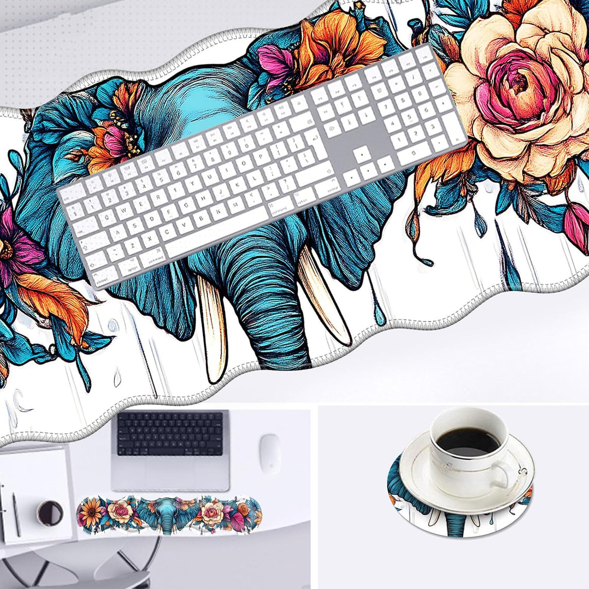Large Mouse Pad and Keyboard Wrist Rest, Desk Pad for Keyboard and Mouse, 4-i...