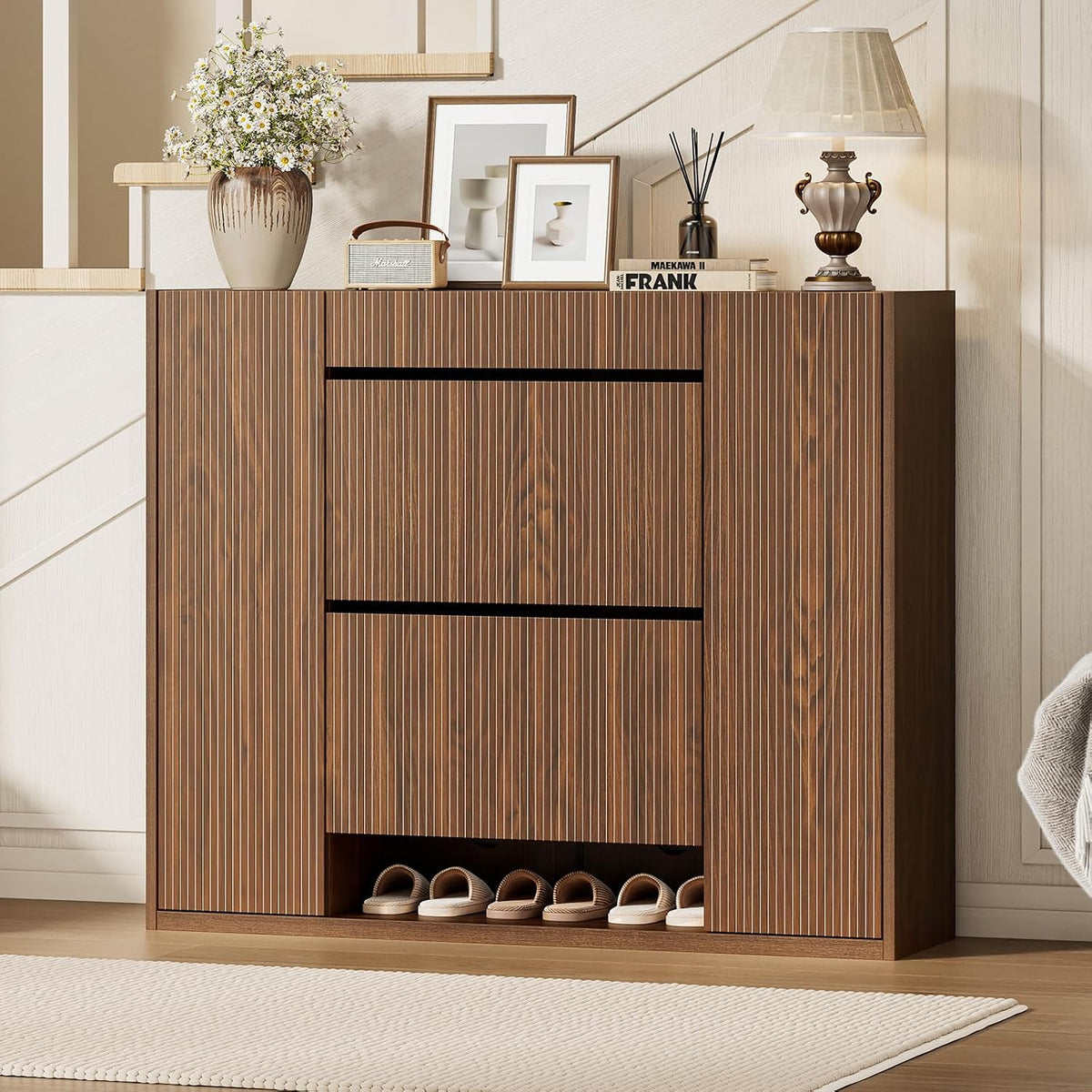 ONBRILL Large Shoe Cabinet with 2 Flip Drawers (3-Tier Each) & 2 Side Doors